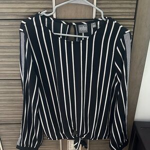 New York & Company Black and White Striped Blouse